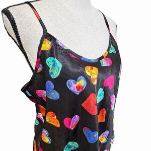 VTG 90s Y2K LA Intimates Heart Print Satin Cami Tank Top USA Made